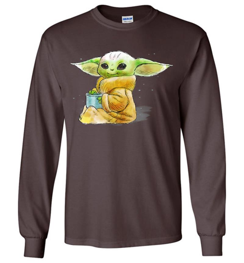 Inktee Store - Star Wars The Mandalorian The Child Drink Soup Illustration Long Sleeve T-Shirt Image