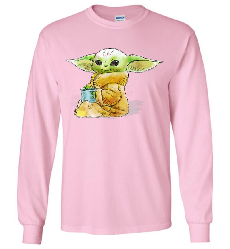 Inktee Store - Star Wars The Mandalorian The Child Drink Soup Illustration Long Sleeve T-Shirt Image