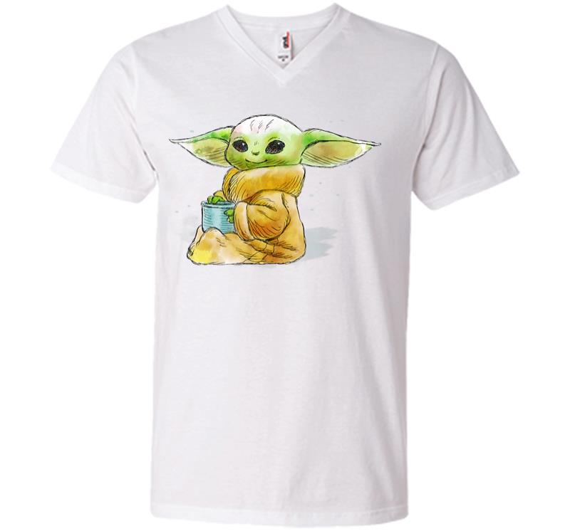 Inktee Store - Star Wars The Mandalorian The Child Drink Soup Illustration V-Neck T-Shirt Image