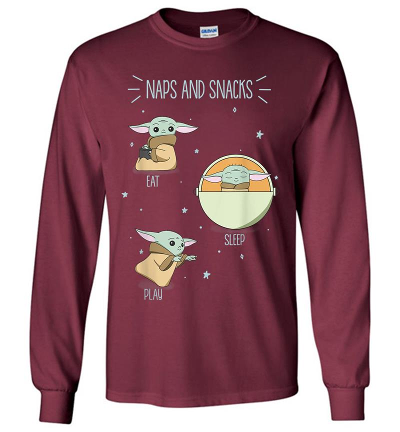 Inktee Store - Star Wars The Mandalorian The Child Naps And Snacks Doodles Long Sleeve T-Shirt Image