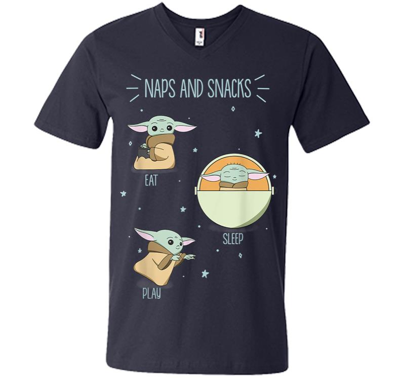 Inktee Store - Star Wars The Mandalorian The Child Naps And Snacks Doodles V-Neck T-Shirt Image