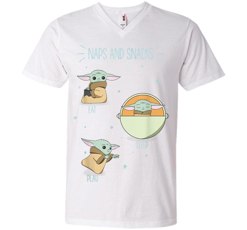Inktee Store - Star Wars The Mandalorian The Child Naps And Snacks Doodles V-Neck T-Shirt Image