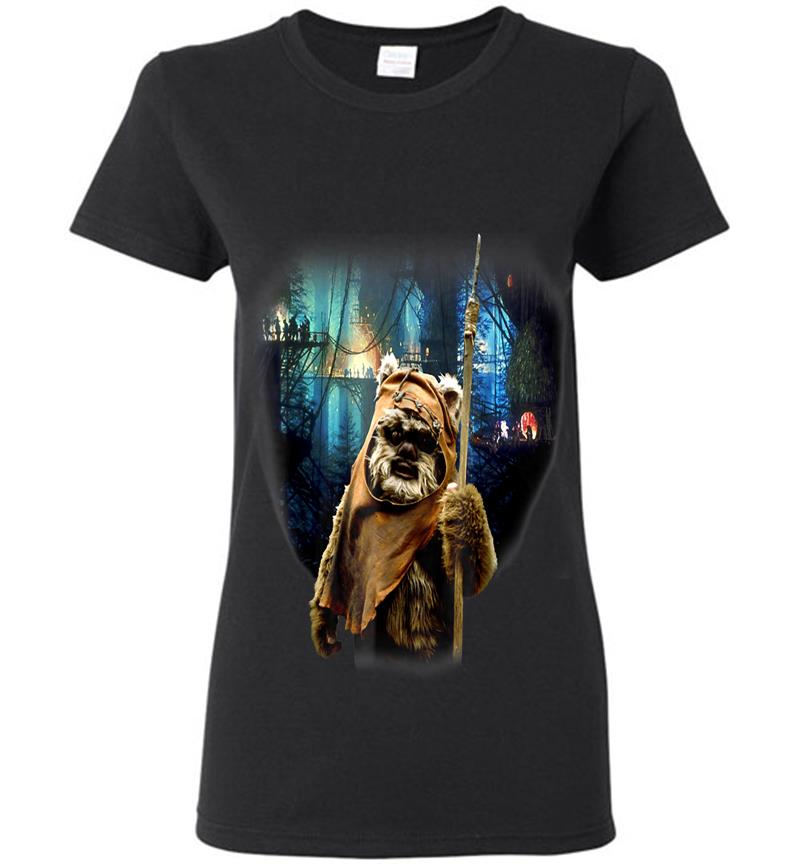 Star Wars Tree Village Wicket Ewok Graphic Womens T-Shirt