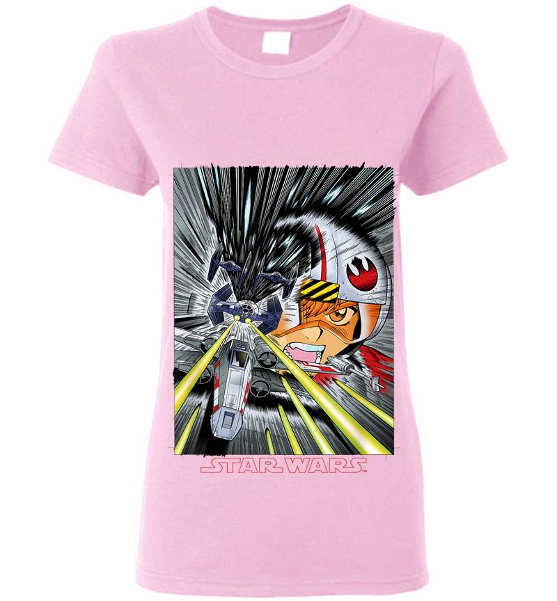 Inktee Store - Star Wars X-Wing Tie Fighter Fight Manga Pilot Womens T-Shirt Image