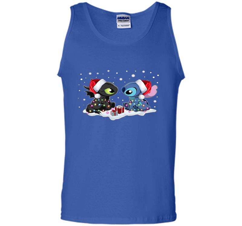 Inktee Store - Stitch And Dragon Santa Christmas Mens Tank Top Image