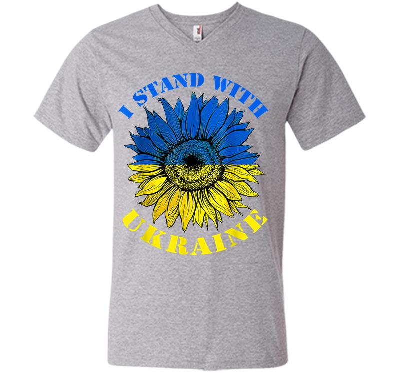 Inktee Store - Support Ukraine Stand I With Ukraine Flag Sunflower V-Neck T-Shirt Image