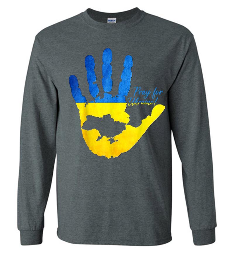 Inktee Store - Support Ukrainians Map Pray For Ukraine Ukrainian Flag Pride Long Sleeve T-Shirt Image