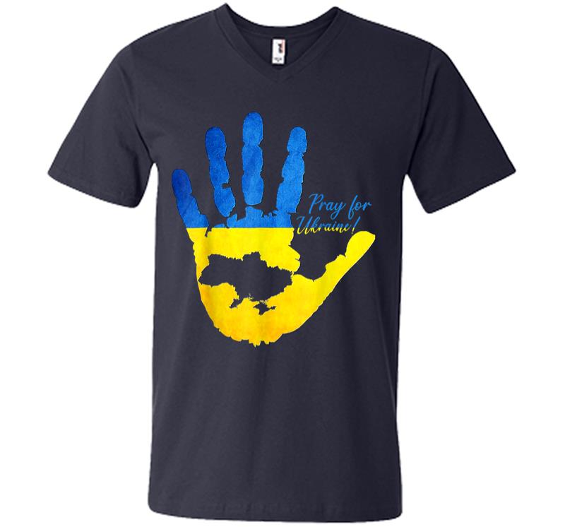 Inktee Store - Support Ukrainians Map Pray For Ukraine Ukrainian Flag Pride V-Neck T-Shirt Image