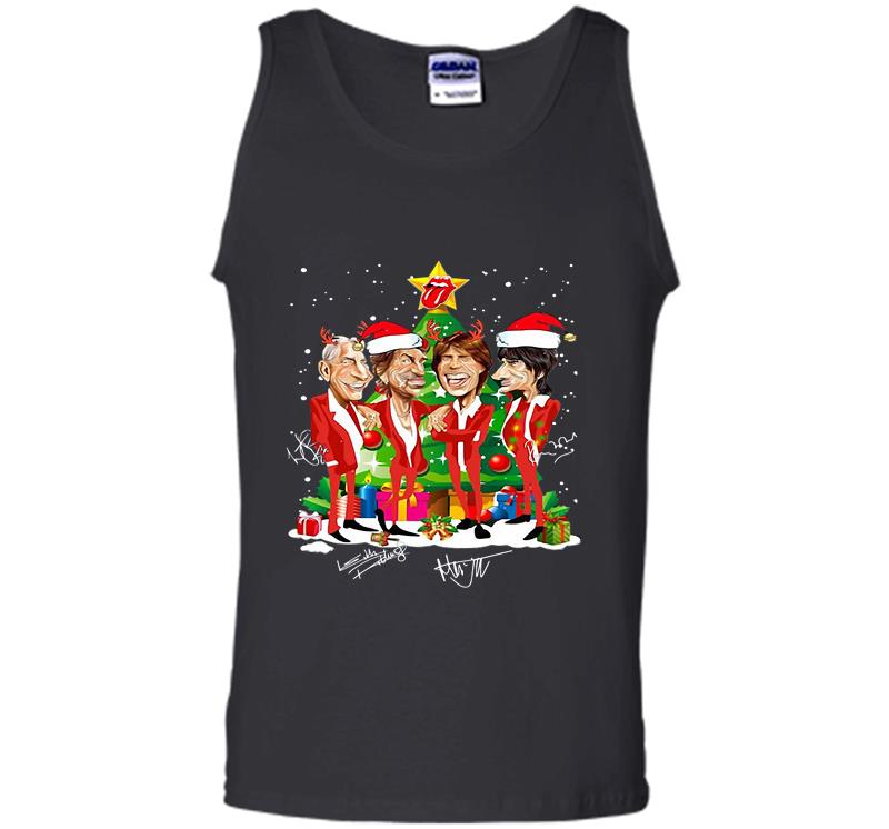 Inktee Store - The Rolling Stones Cartoon Signature Christmas Tree Mens Tank Top Image