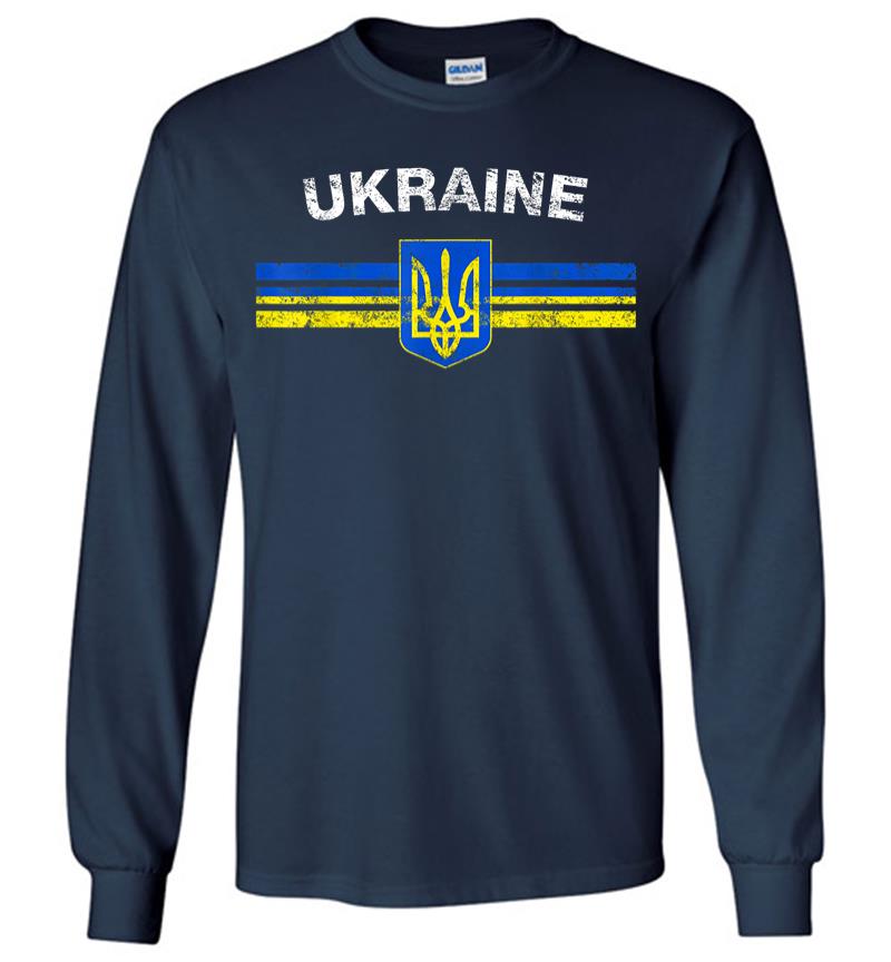 Inktee Store - Ukraine Flag Emblem Lovers Always Stay Strong Retro Design Long Sleeve T-Shirt Image