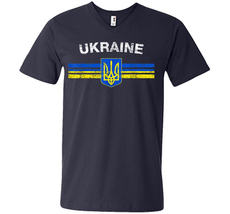 Inktee Store - Ukraine Flag Emblem Lovers Always Stay Strong Retro Design V-Neck T-Shirt Image