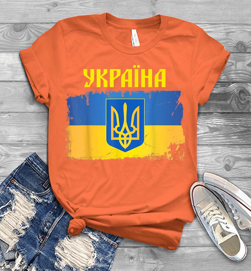 Inktee Store - Ukraine Flag Trident Cyrillic Font Patriotic Gift Ukrainians Men T-Shirt Image