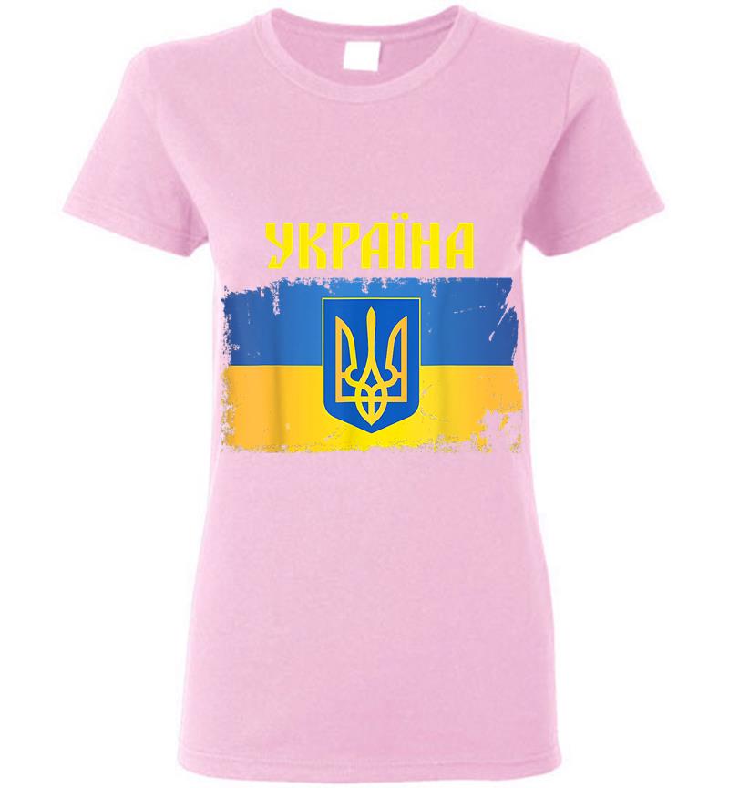 Inktee Store - Ukraine Flag Trident Cyrillic Font Patriotic Gift Ukrainians Women T-Shirt Image