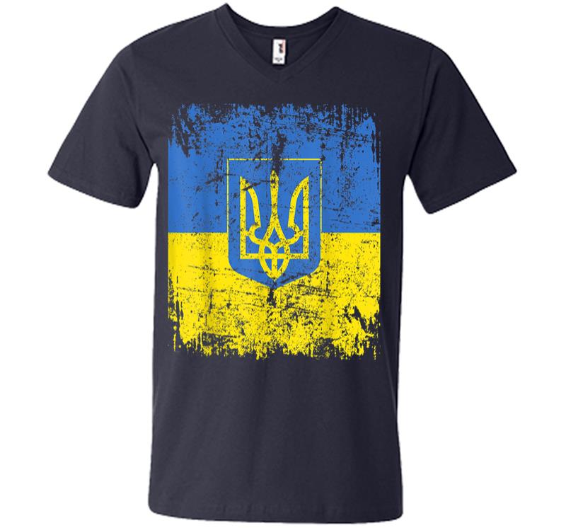 Inktee Store - Ukraine Flag Vintage Men Women Kids Ukraine V-Neck T-Shirt Image
