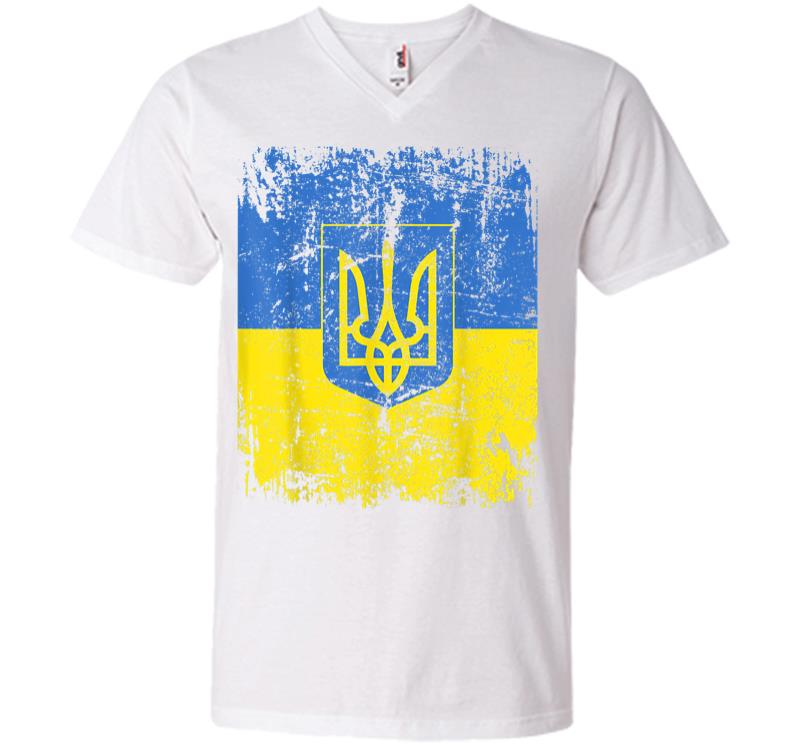 Inktee Store - Ukraine Flag Vintage Men Women Kids Ukraine V-Neck T-Shirt Image