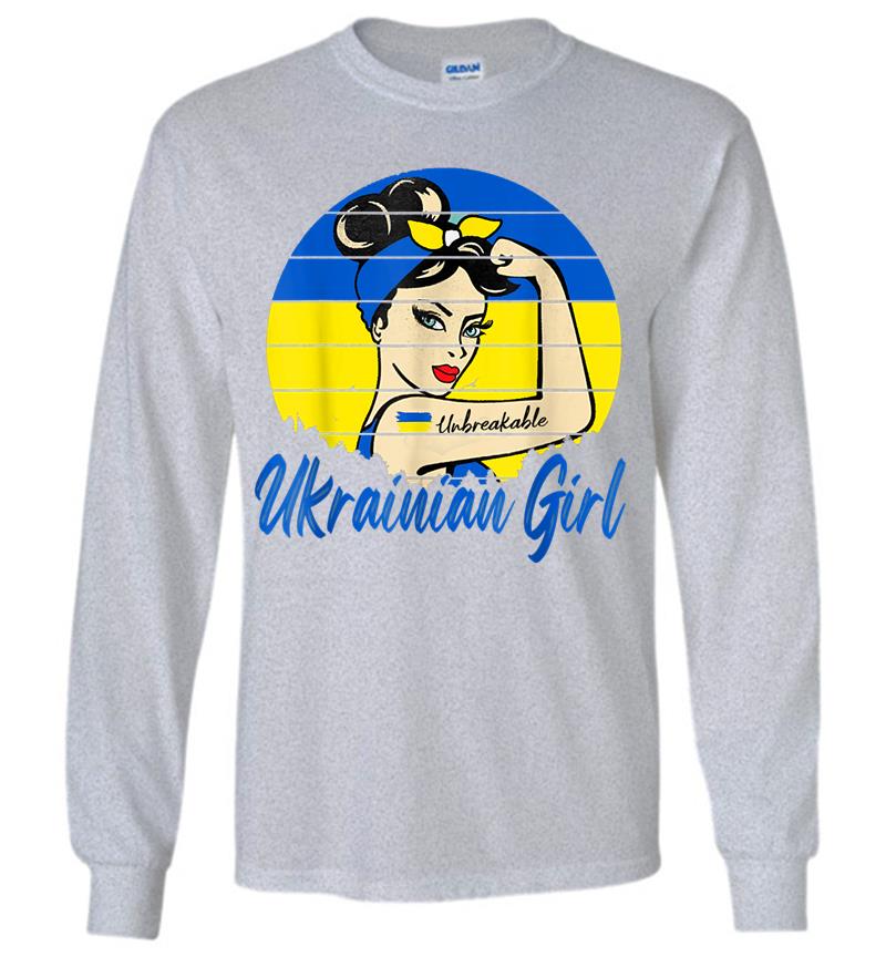 Inktee Store - Ukraine Unbreakable Ukrain Girl Ukrainian Flag Strong Woman Long Sleeve T-Shirt Image