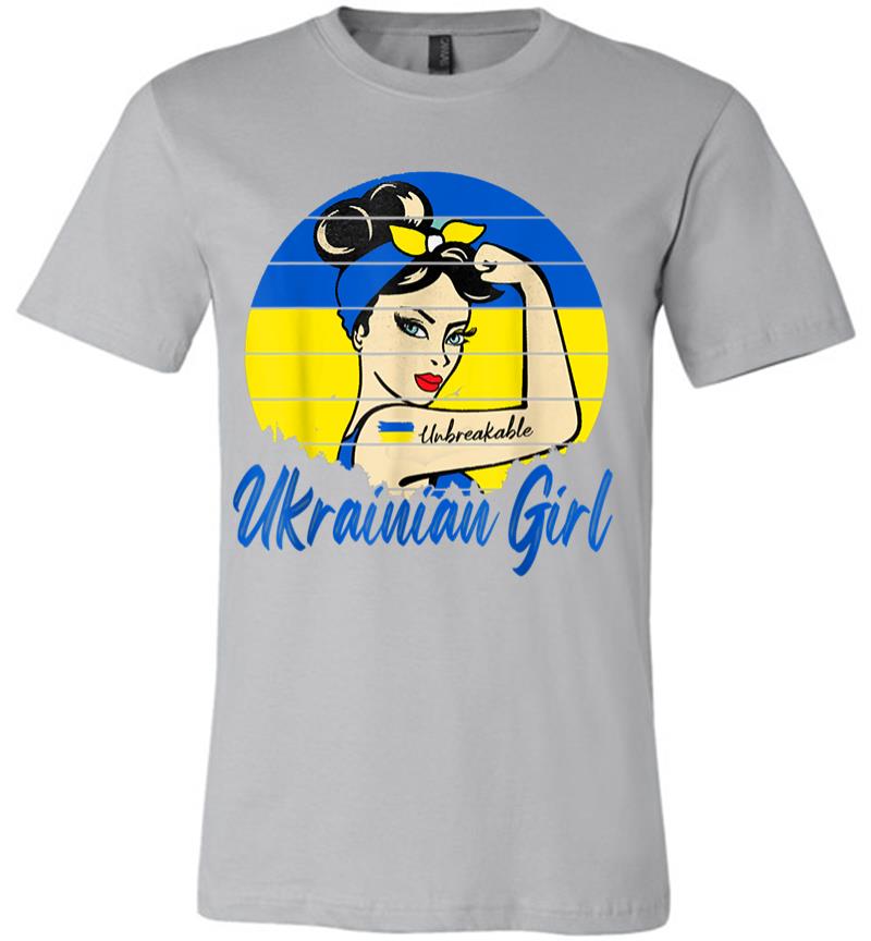 Inktee Store - Ukraine Unbreakable Ukrain Girl Ukrainian Flag Strong Woman Premium T-Shirt Image