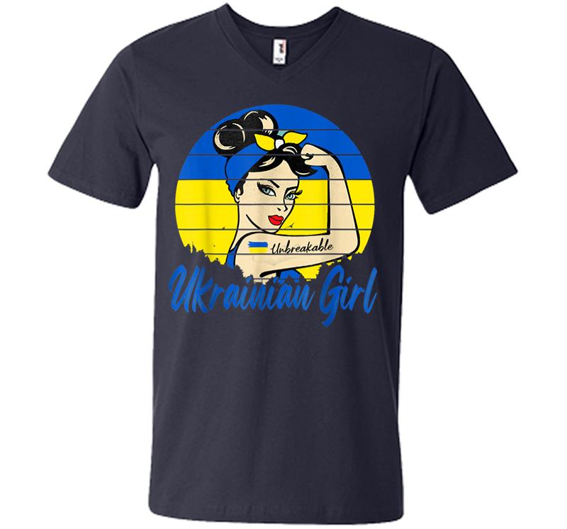 Inktee Store - Ukraine Unbreakable Ukrain Girl Ukrainian Flag Strong Woman V-Neck T-Shirt Image
