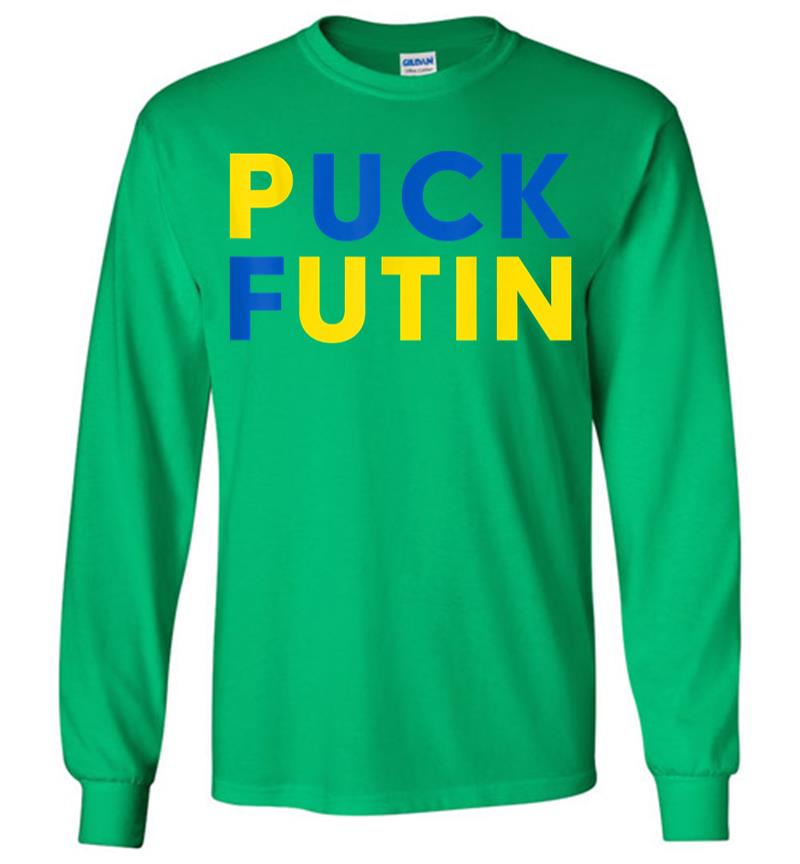 Inktee Store - Ukrainian Flag Puck Futin I Stand With Ukraine Long Sleeve T-Shirt Image