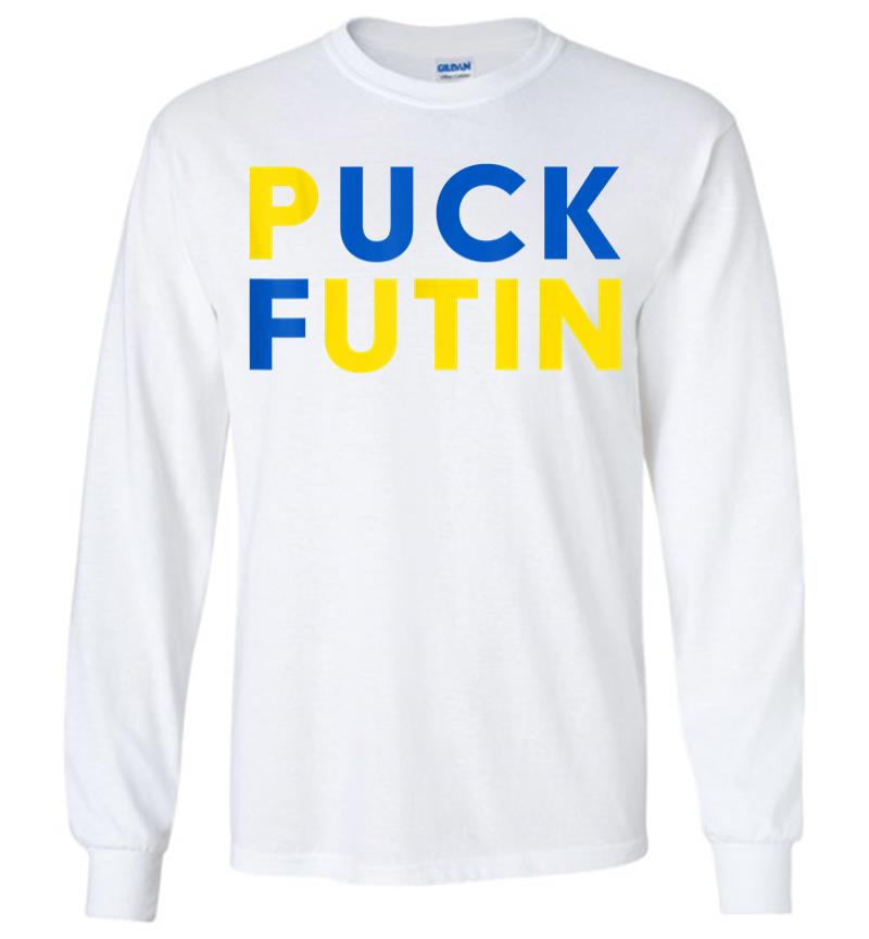 Inktee Store - Ukrainian Flag Puck Futin I Stand With Ukraine Long Sleeve T-Shirt Image