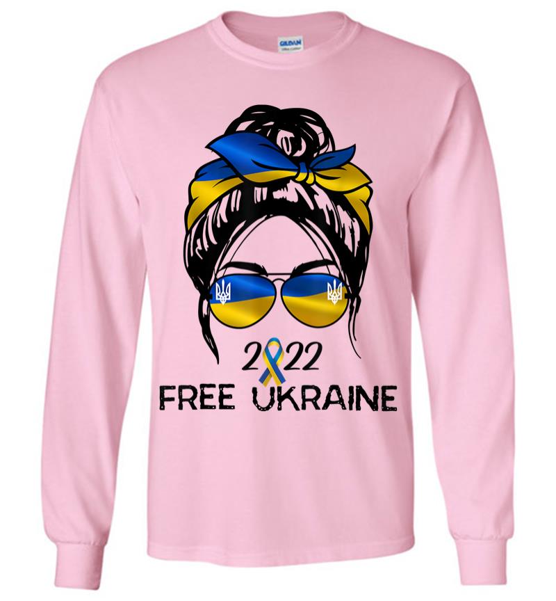 Inktee Store - Ukrainian Flag Ukraine Pride Women Messy Bun Free Ukraine Long Sleeve T-Shirt Image