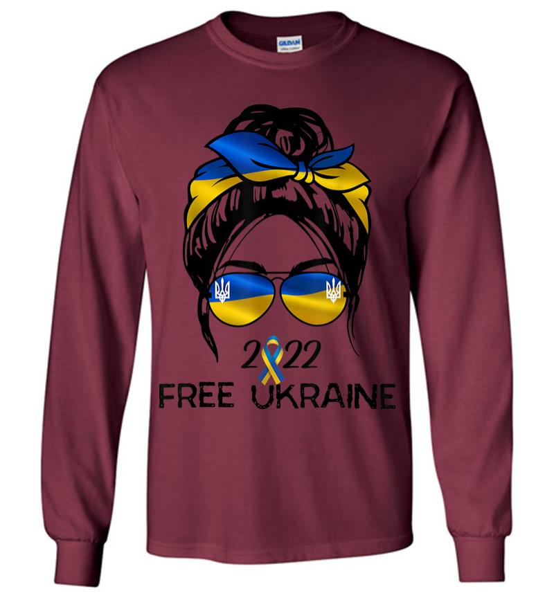 Inktee Store - Ukrainian Flag Ukraine Pride Women Messy Bun Free Ukraine Long Sleeve T-Shirt Image