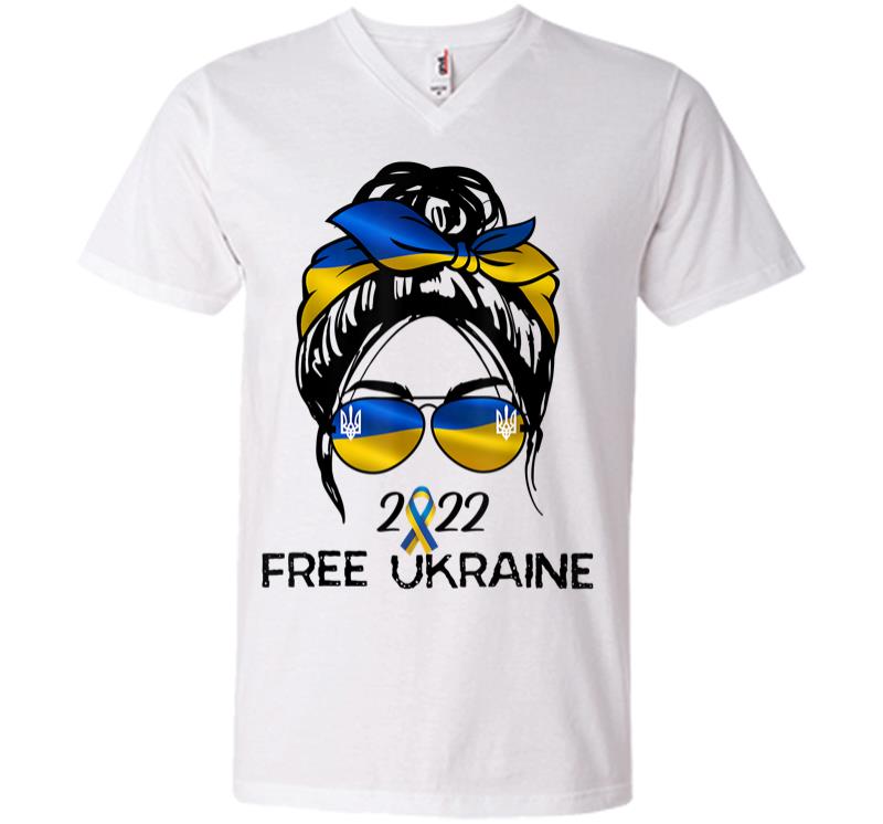 Inktee Store - Ukrainian Flag Ukraine Pride Women Messy Bun Free Ukraine V-Neck T-Shirt Image