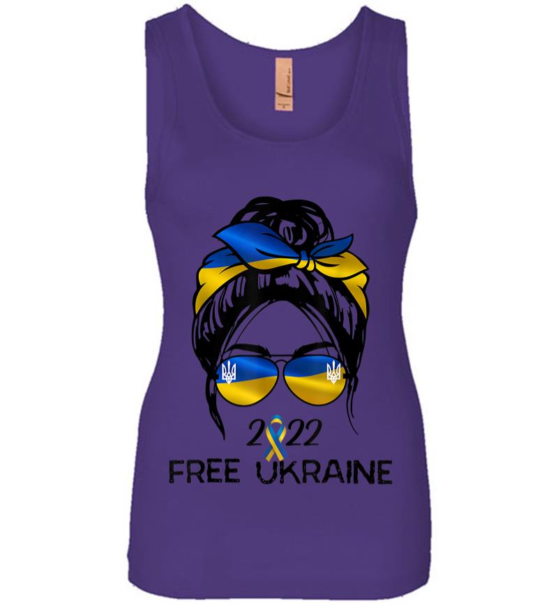 Inktee Store - Ukrainian Flag Ukraine Pride Women Messy Bun Free Ukraine Women Jersey Tank Top Image
