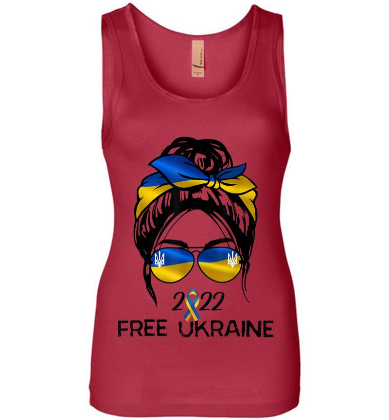 Inktee Store - Ukrainian Flag Ukraine Pride Women Messy Bun Free Ukraine Women Jersey Tank Top Image