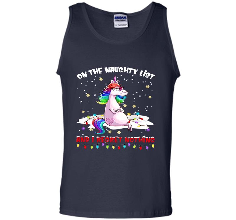 Inktee Store - Unicorn On The Naughty List And I Regret Nothing Christmas Ligh Mens Tank Top Image