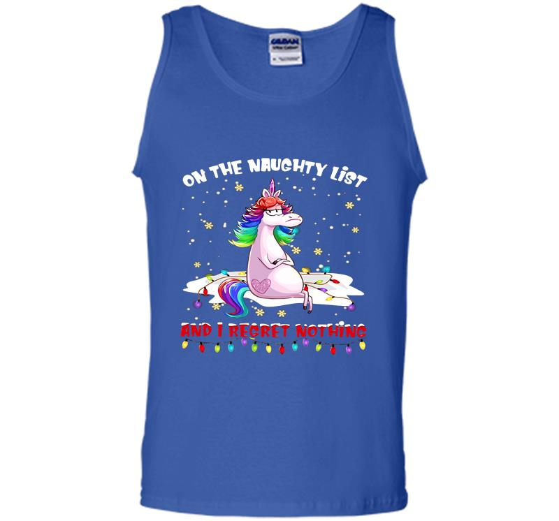 Inktee Store - Unicorn On The Naughty List And I Regret Nothing Christmas Ligh Mens Tank Top Image