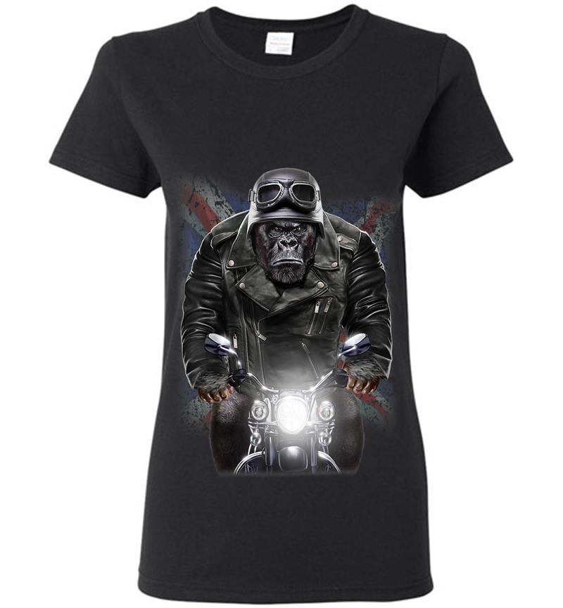 United Kingdom Patriot Gorilla Ride Motorrad Biker Womens T-Shirt