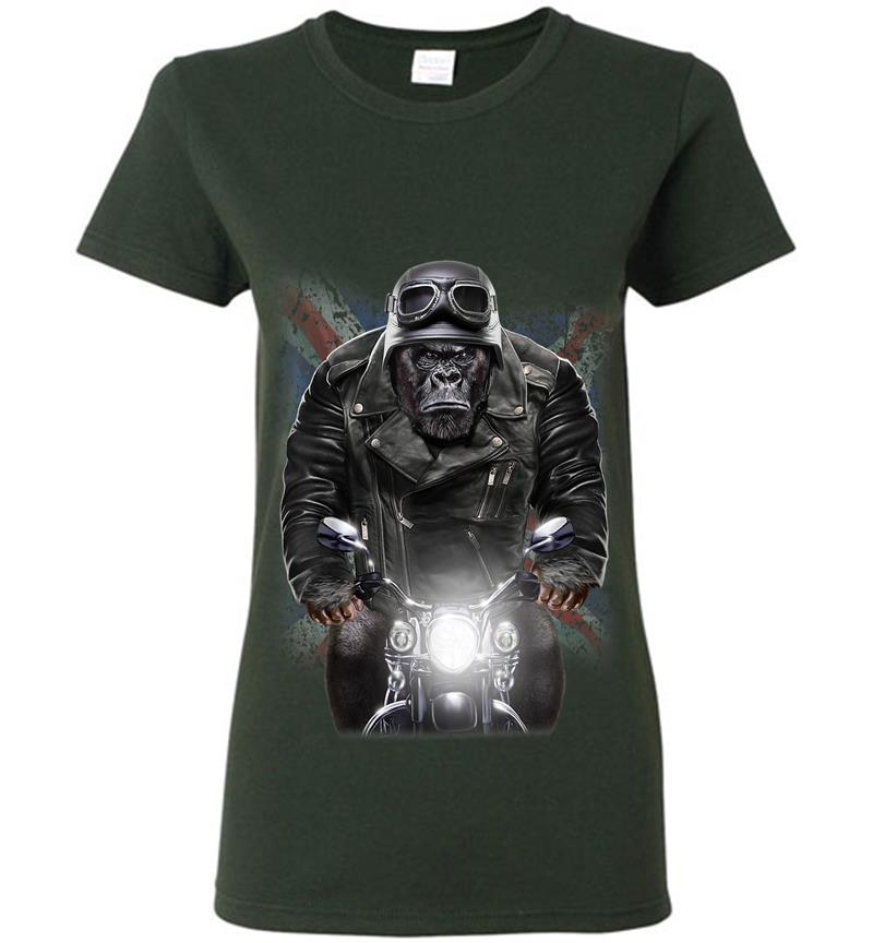 Inktee Store - United Kingdom Patriot Gorilla Ride Motorrad Biker Womens T-Shirt Image