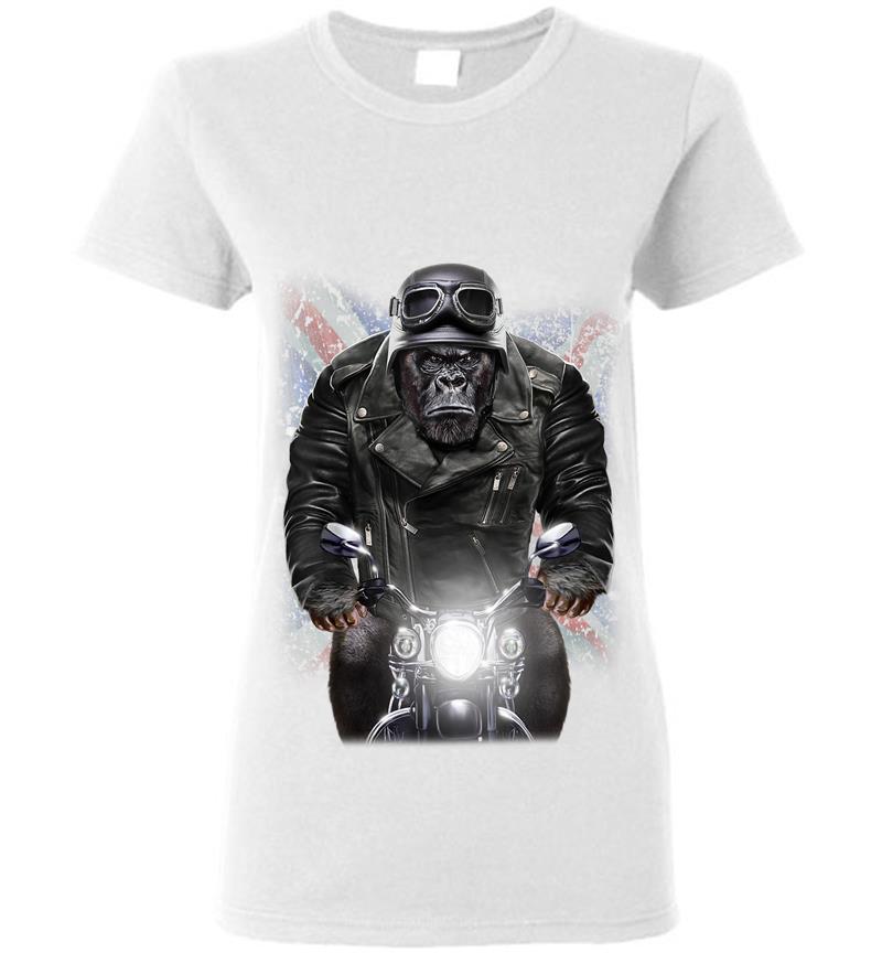 Inktee Store - United Kingdom Patriot Gorilla Ride Motorrad Biker Womens T-Shirt Image