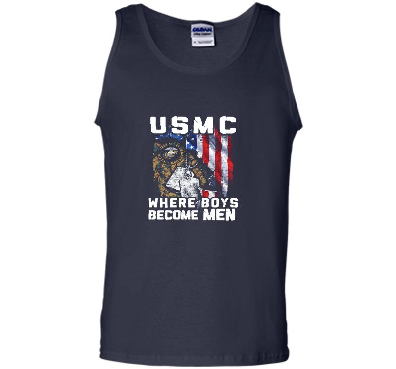 Inktee Store - Veteran America Flag Usmc Where Boys Become Men Mens Tank Top Image