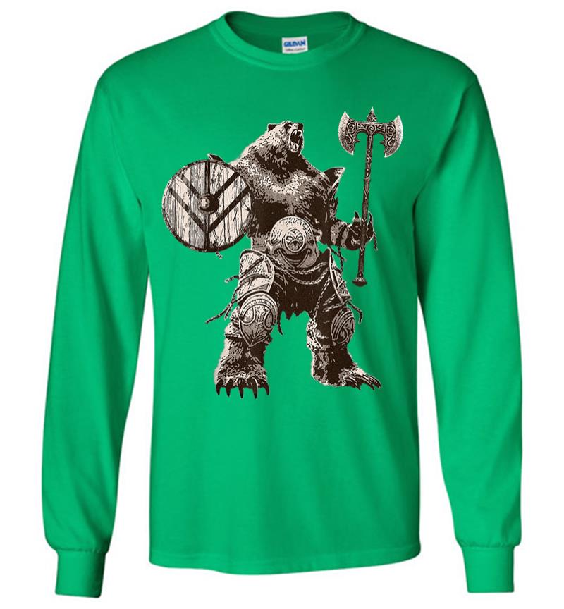 Inktee Store - Viking Bear Warrior Odin Berserker Long Sleeve T-Shirt Image