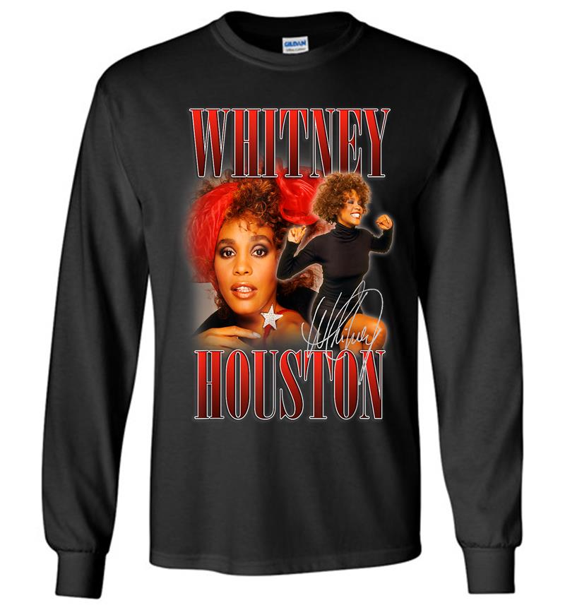 Whitney Houston Official 90's Red Retro Homage Long Sleeve T-shirt