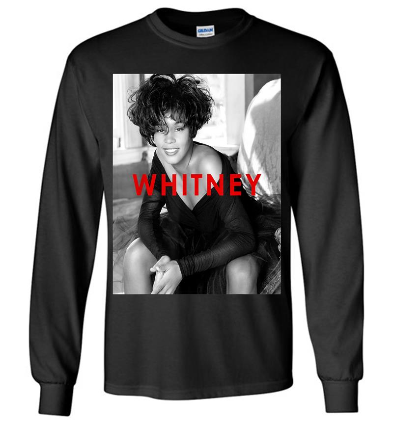 Whitney Houston Official B&w Photo Red Title Long Sleeve T-shirt