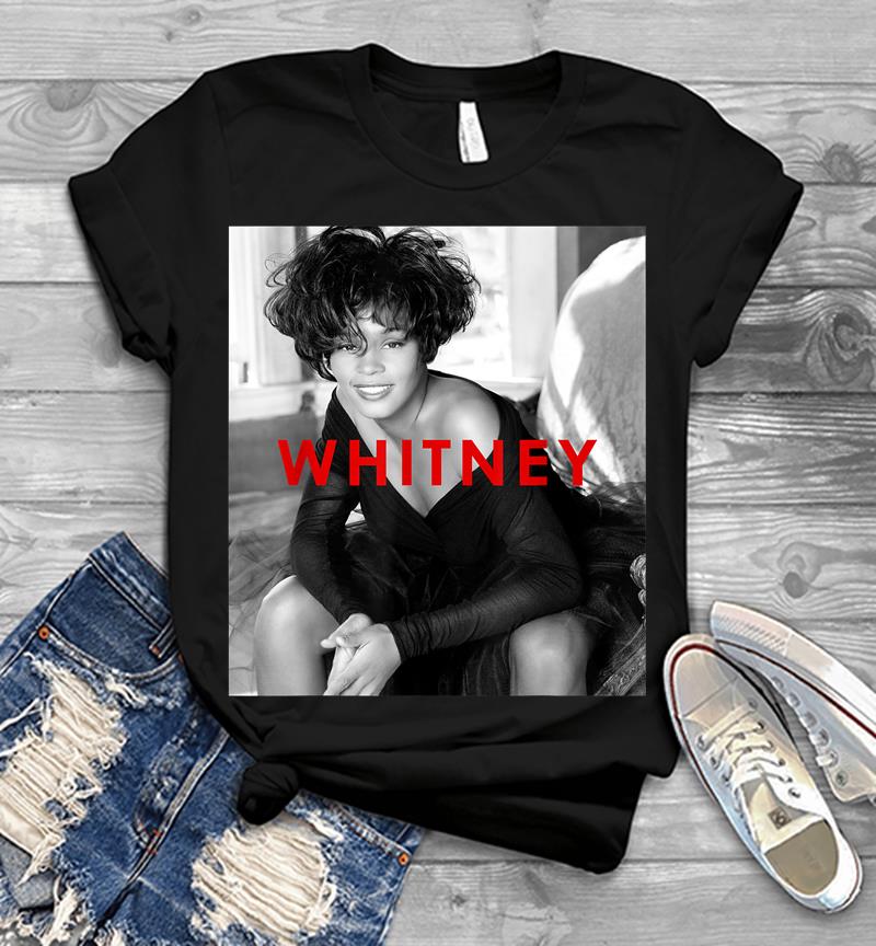Whitney Houston Official B&w Photo Red Title Mens T-shirt