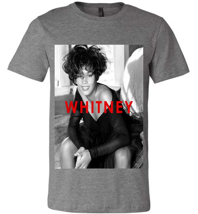 Inktee Store - Whitney Houston Official B&Amp;W Photo Red Title Premium T-Shirt Image