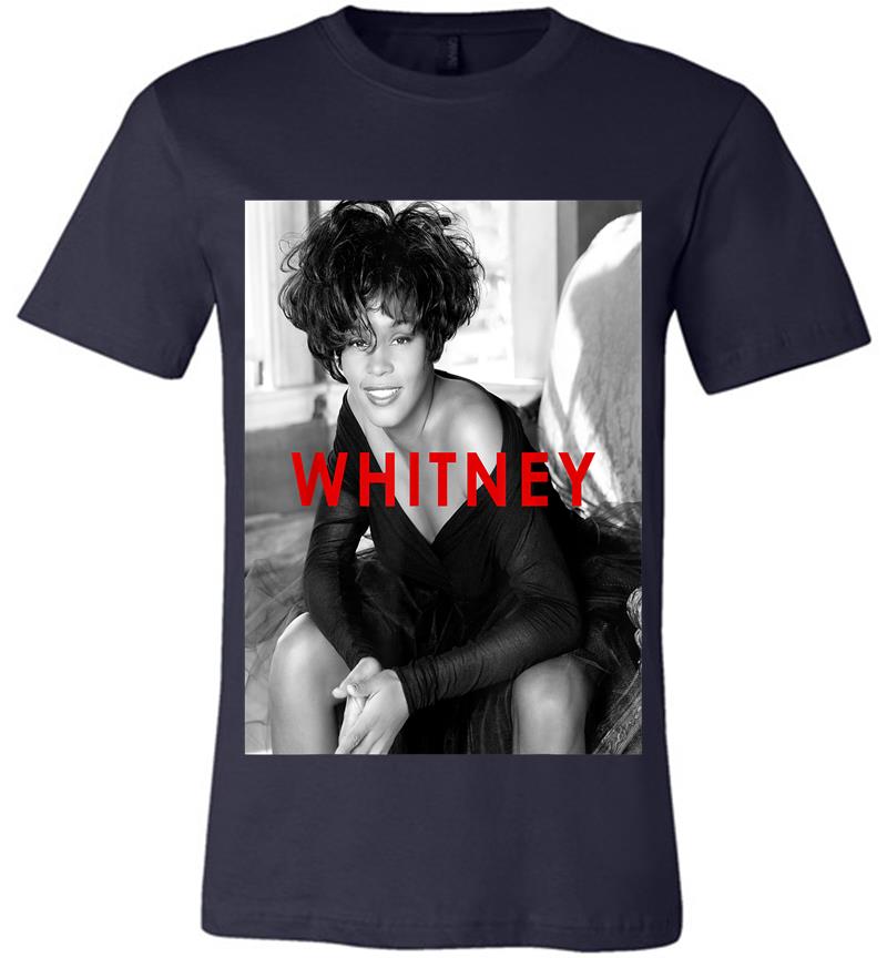Inktee Store - Whitney Houston Official B&Amp;W Photo Red Title Premium T-Shirt Image