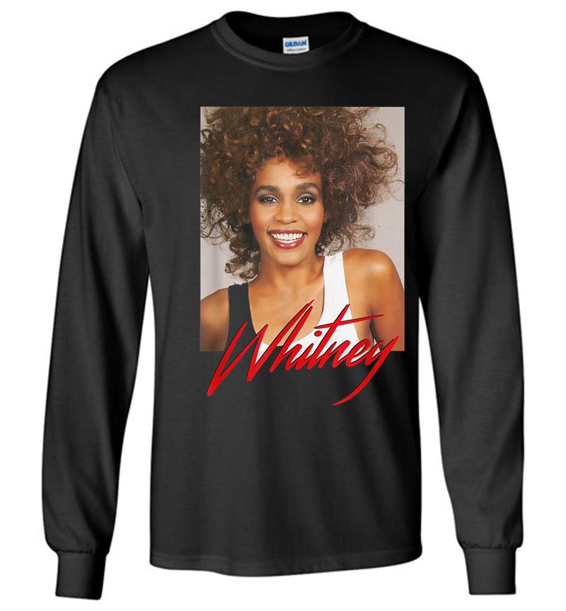 Whitney Houston Official Smile Photo Red Signature Long Sleeve T-shirt