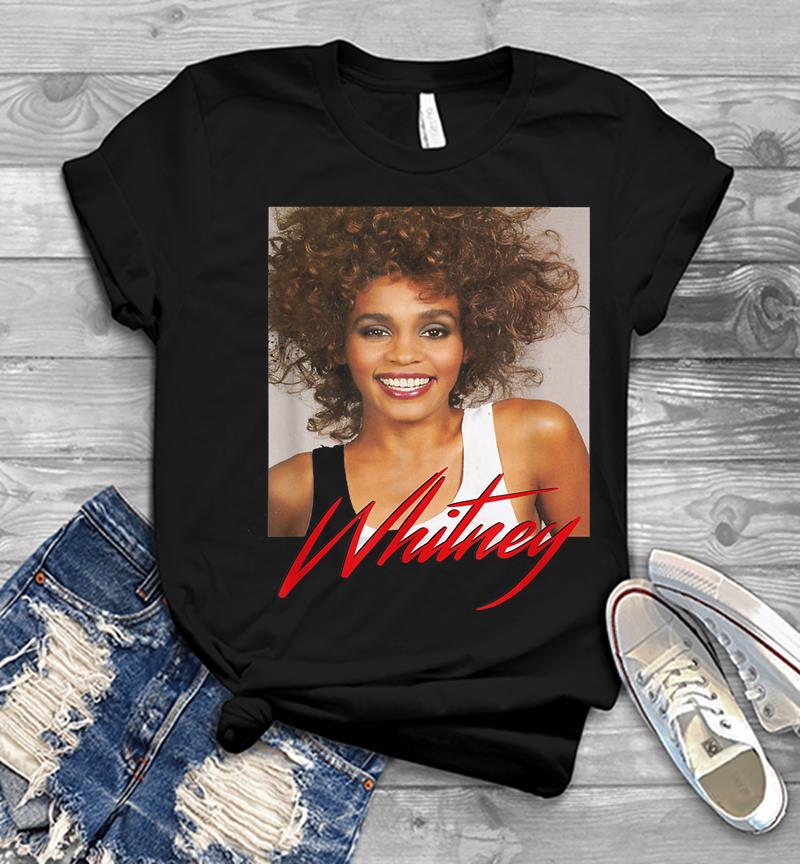 Whitney Houston Official Smile Photo Red Signature Mens T-shirt