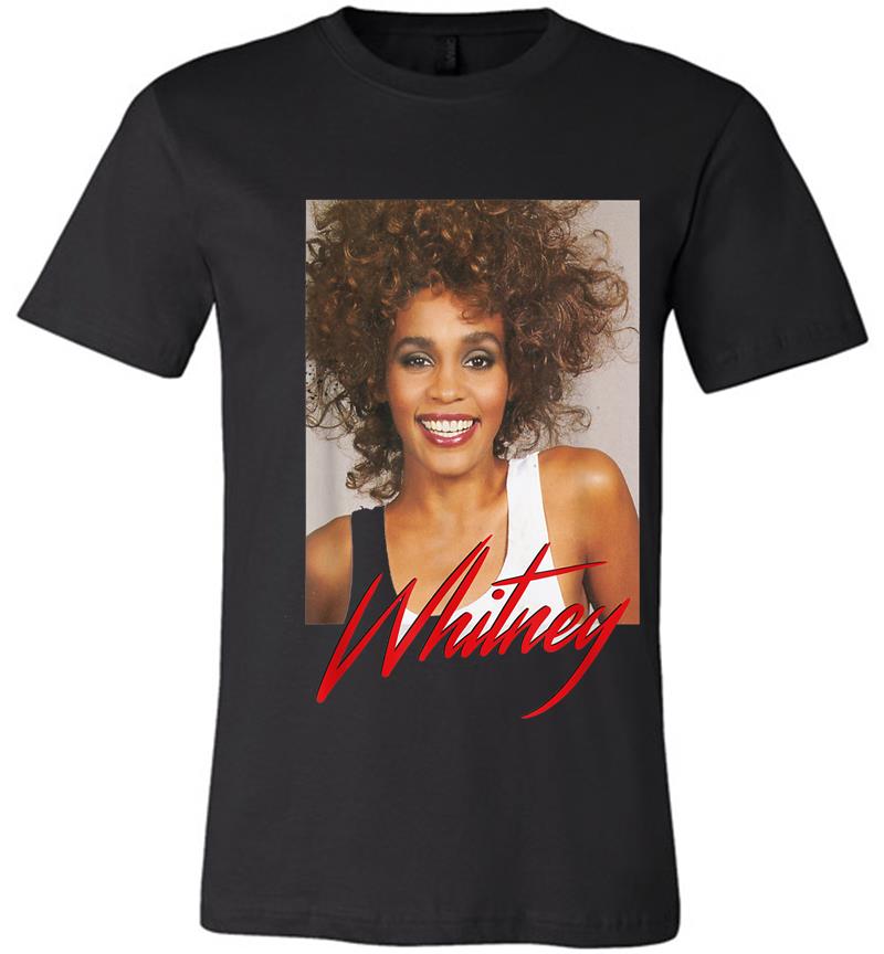 Inktee Store - Whitney Houston Official Smile Photo Red Signature Premium T-Shirt Image