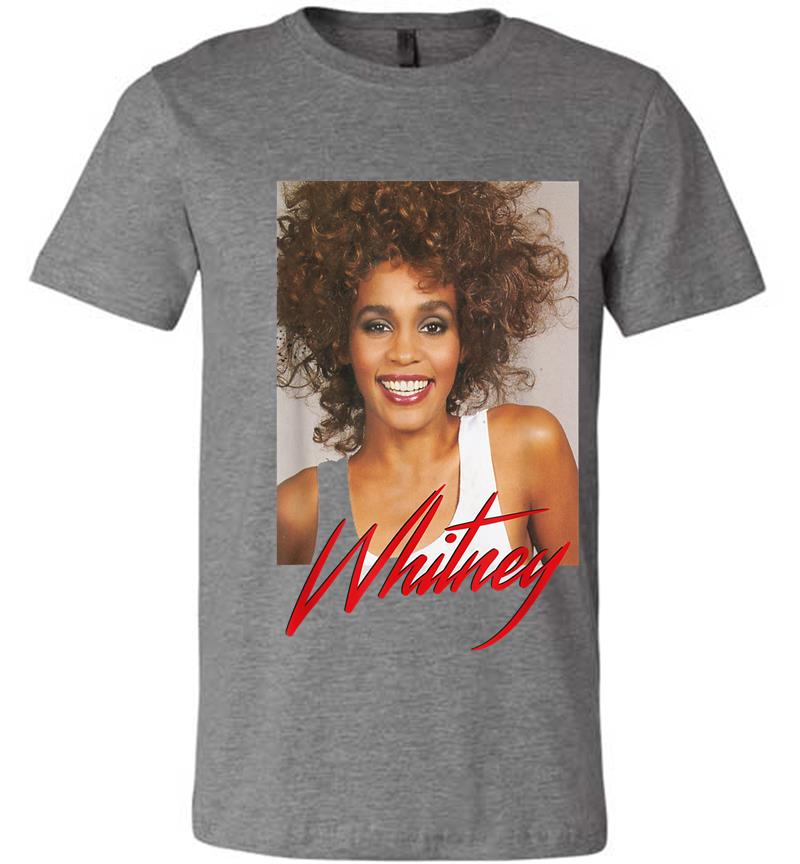 Inktee Store - Whitney Houston Official Smile Photo Red Signature Premium T-Shirt Image