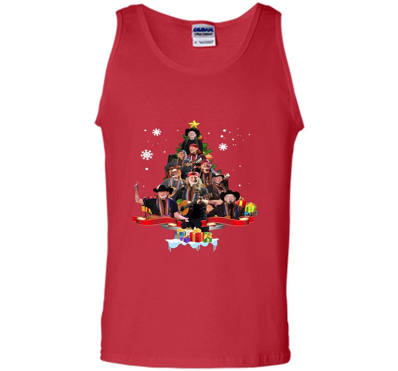 Inktee Store - Willie Nelson Christmas Tree Mens Tank Top Image