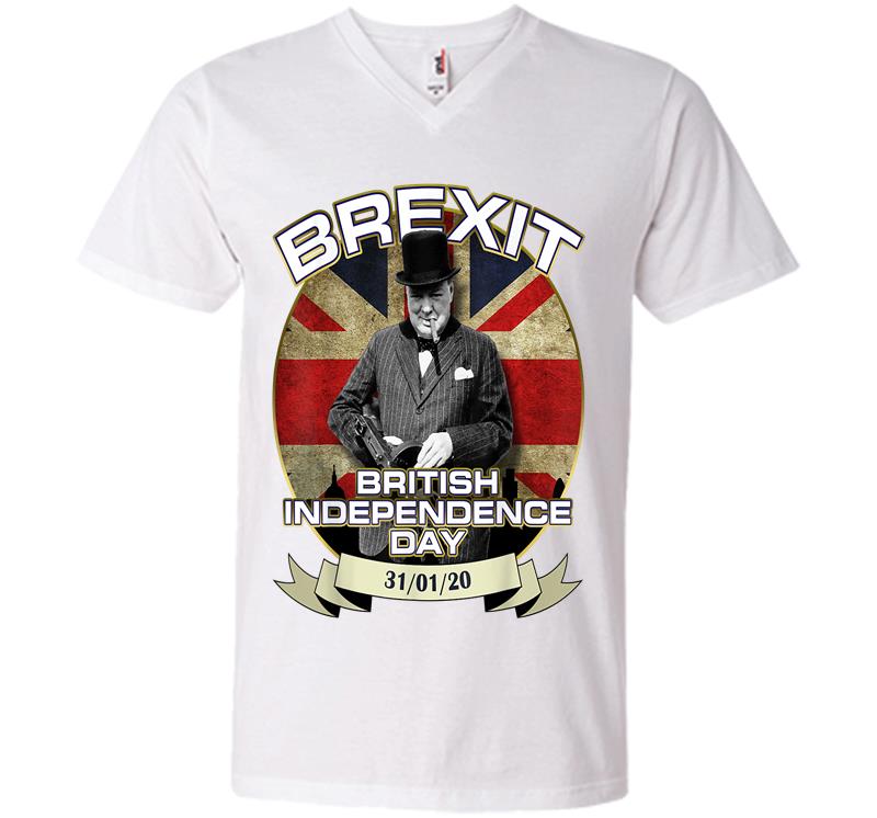 Inktee Store - Winston Churchill British Independence Day Brexit V-Neck T-Shirt Image
