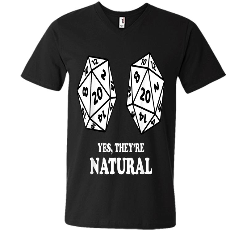 Yes They're Natural Nerdy D20 Dice Boobs Retro Rpg Gamer V-neck T-shirt ...