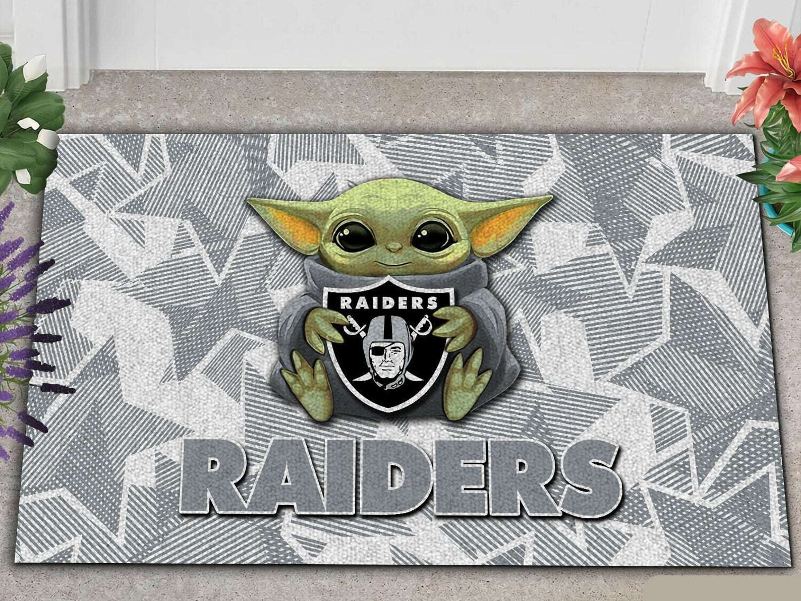 Baby Yoda Hug Las Vegas Raiders Logo Doormat