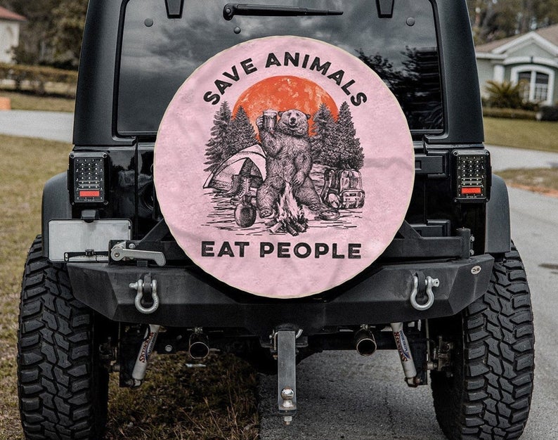 Camping Bear Art Tire Cover